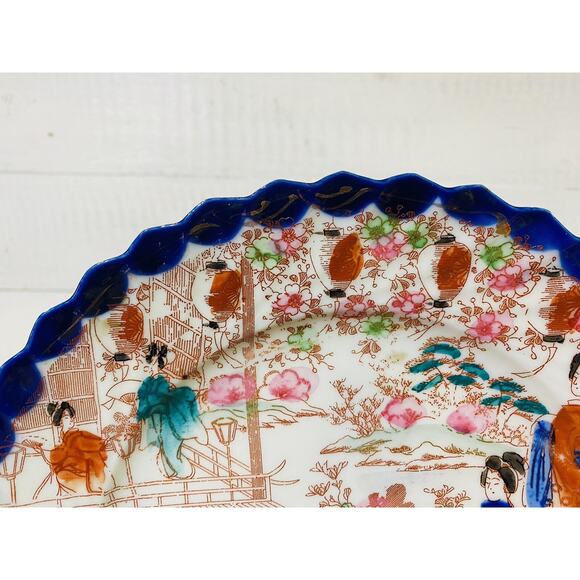 Set of 2 Vintage Antique Hand Painted Geisha Girls Scalloped Nippon Plates 8.5" - Picture 5 of 13